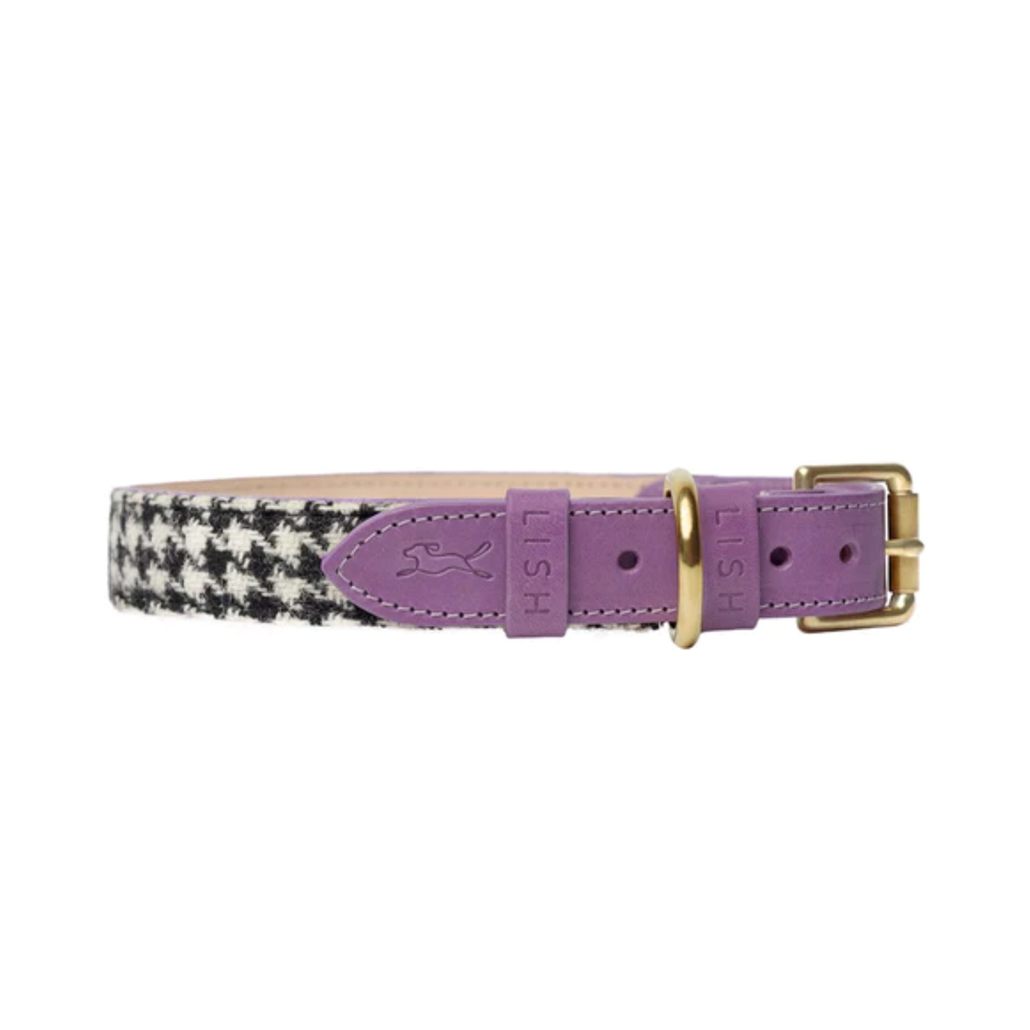Pixley Harris Tweed Black, White & Lilac Luxury Leather Dog Collar