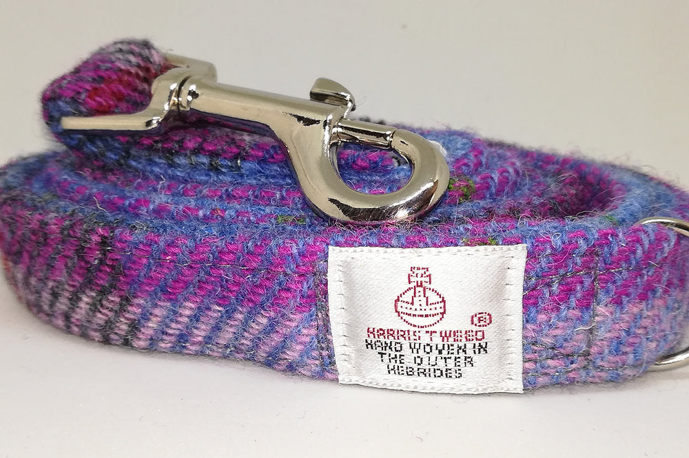 Pink and Blue Check Harris Tweed Dog Lead