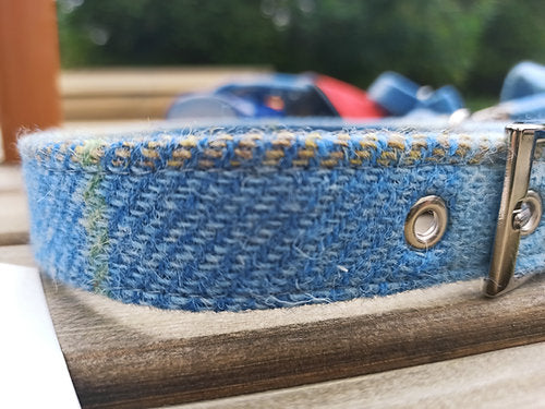 Light Blue Check Tweed Dog Collar