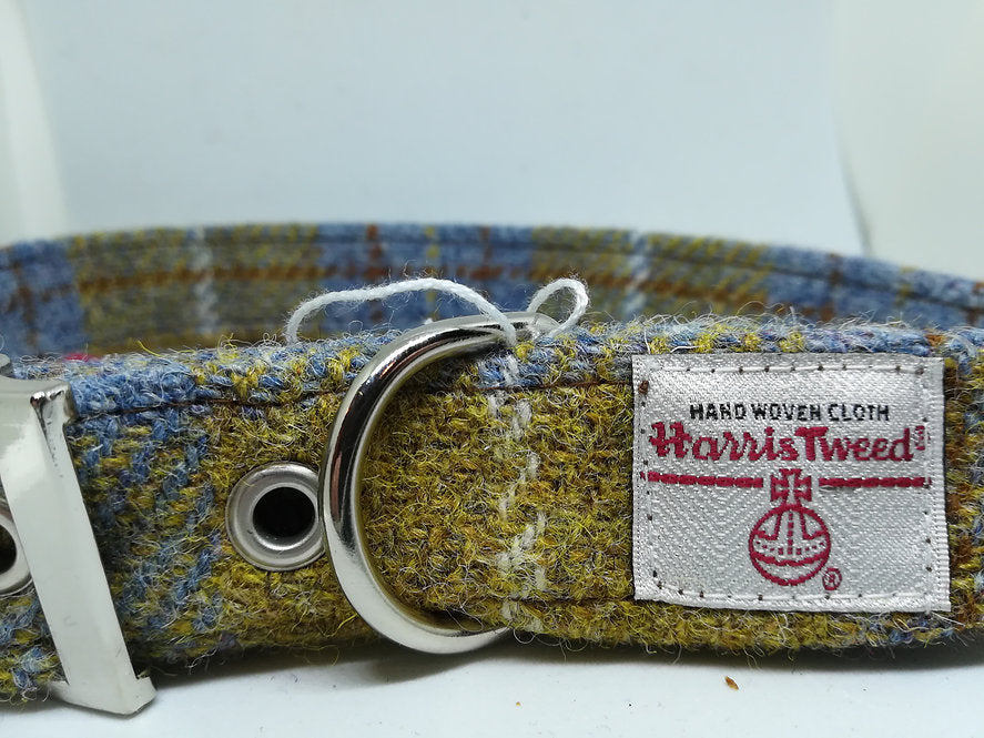 Mustard and Blue Check Tweed Dog Collar