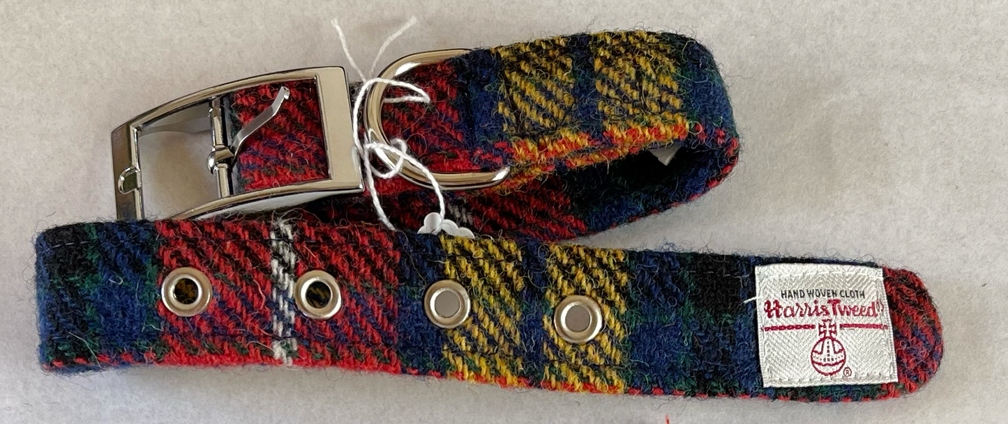 Red, Yellow & Blue Check Harris Tweed Dog Collar
