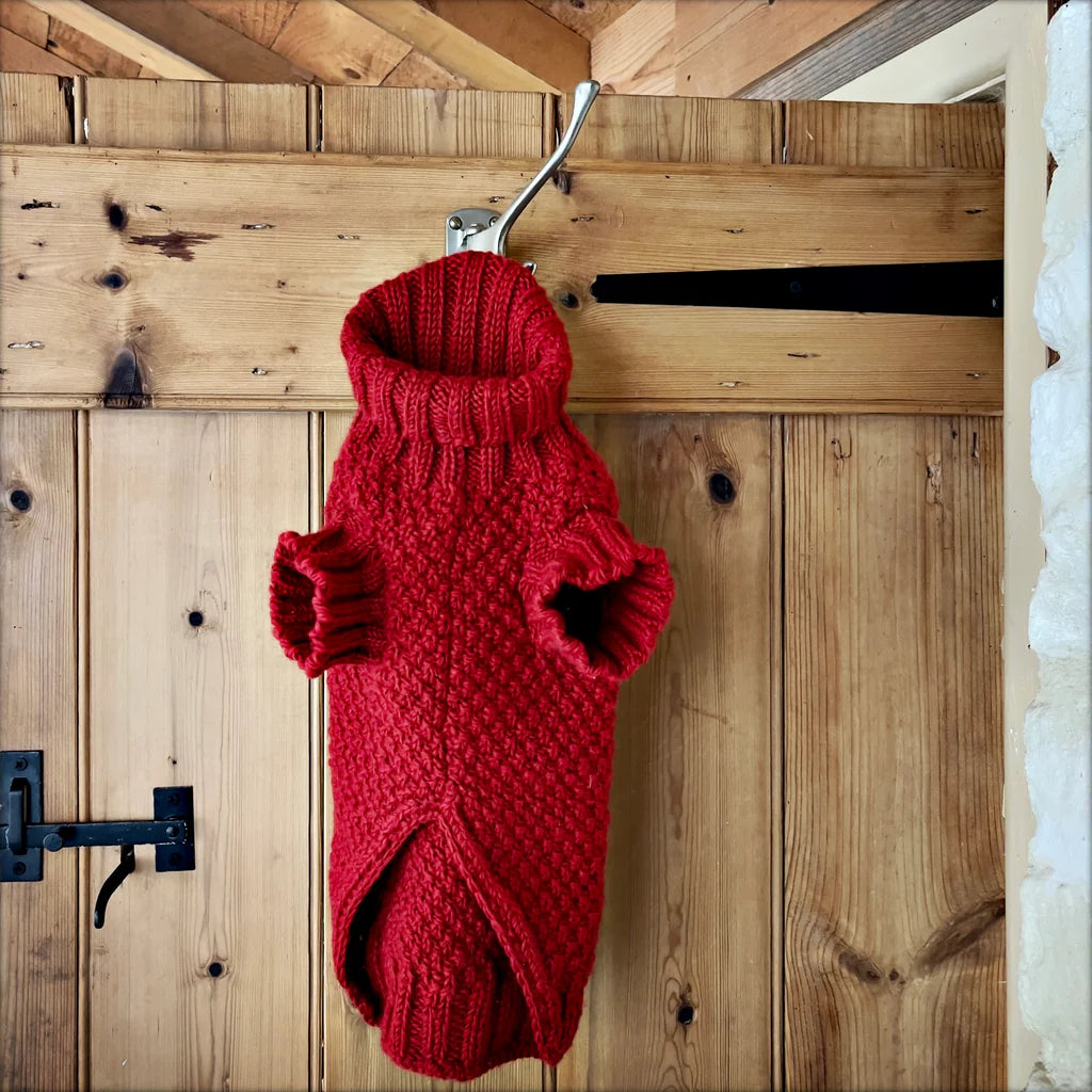 Allen Bobble Red Hand Knitted Designer Wool Dog Jumper