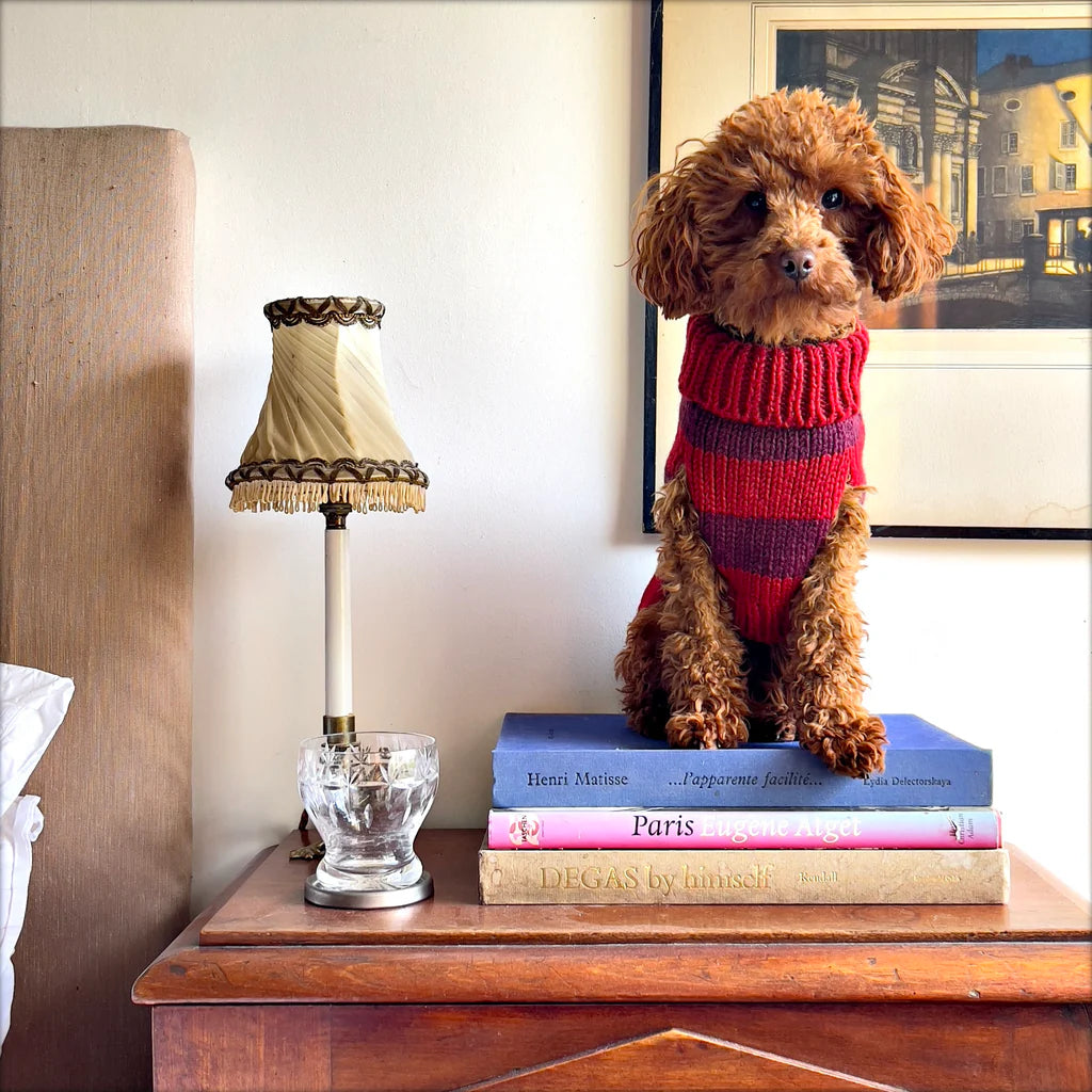 Smithy Crimson & Plum Red Stripe Luxury Polo Neck Dog Sweater