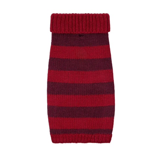 Smithy Crimson & Plum Red Stripe Luxury Polo Neck Dog Sweater