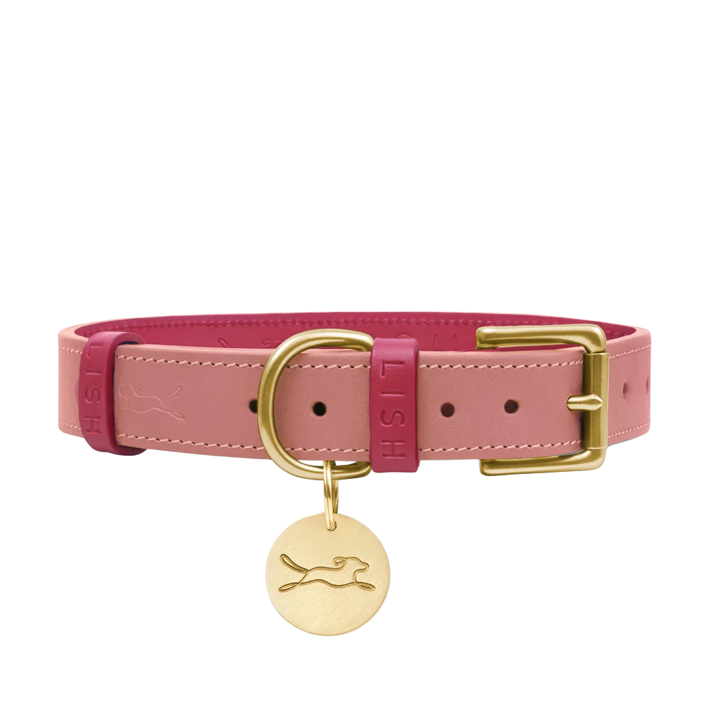 Spencer Rhubarb Pink Designer Luxury Leather Dog Collar
