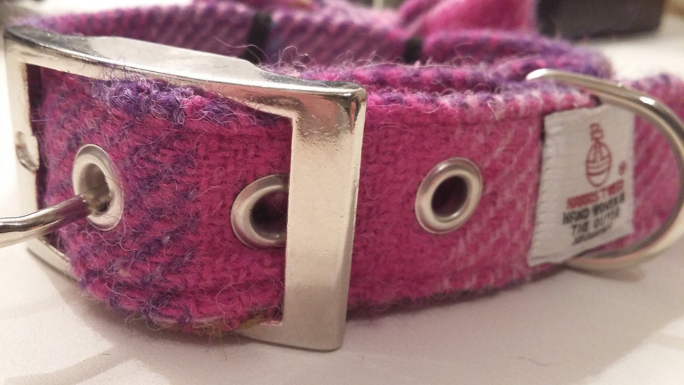 Pink & Purple Check Harris Tweed Dog Collar