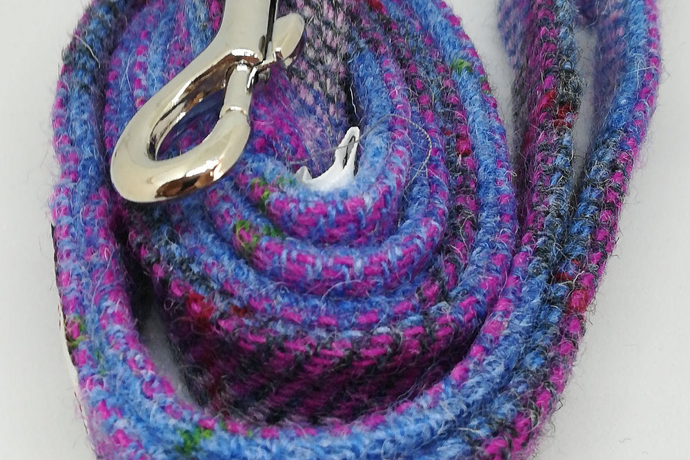 Pink and Blue Check Harris Tweed Dog Lead